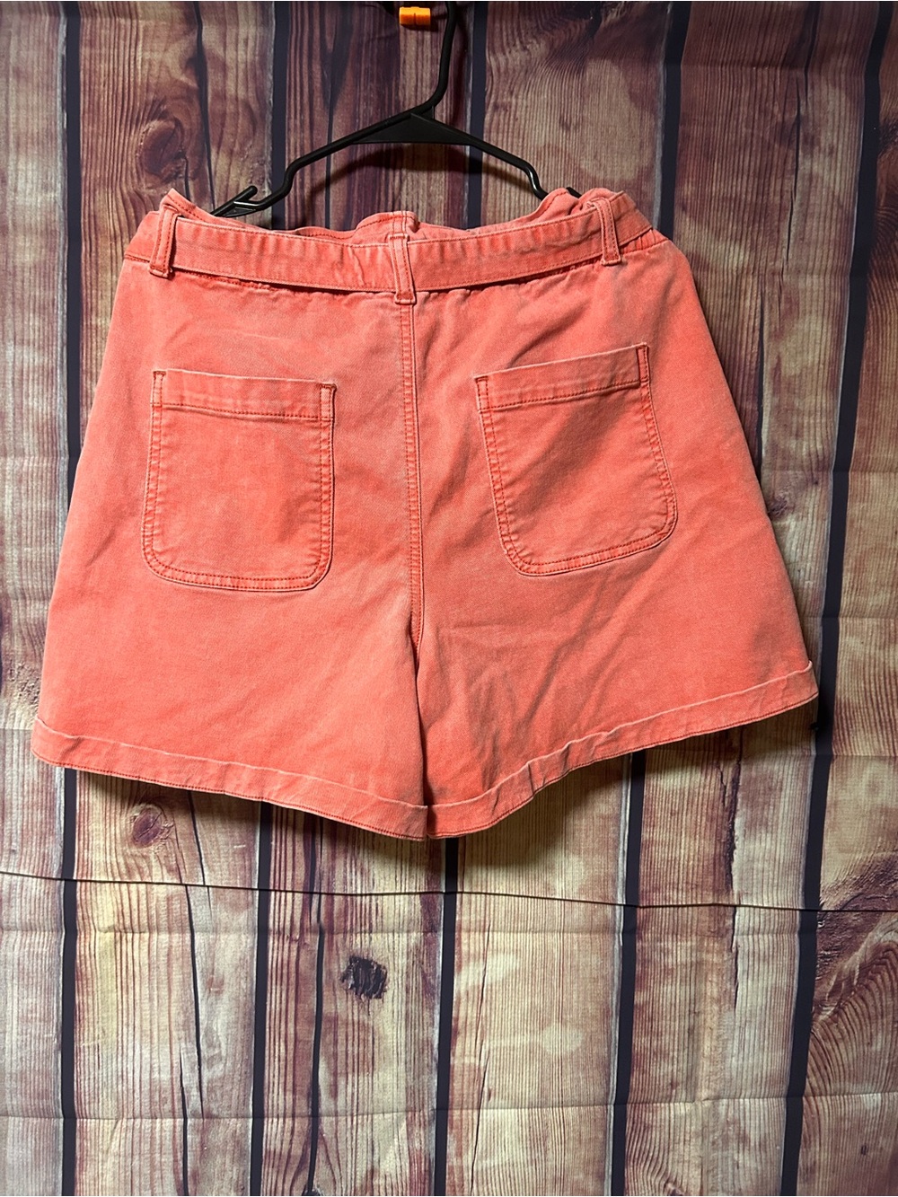 LOFT High-Waist Belted Paperbag Shorts - Coral Orange - Picture 3 of 3